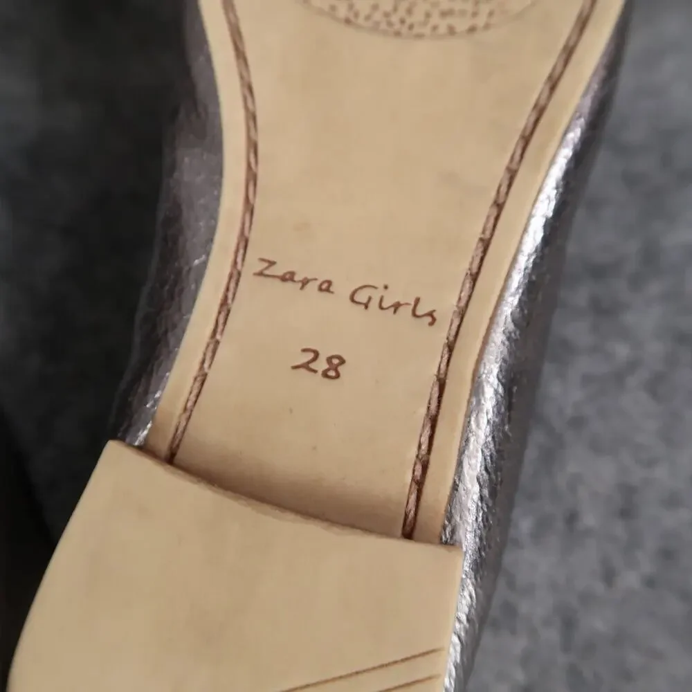 Zara Shoes Girls 28 Ballet Flats Fashion Metallic Embellished Toe Elastic Strap
